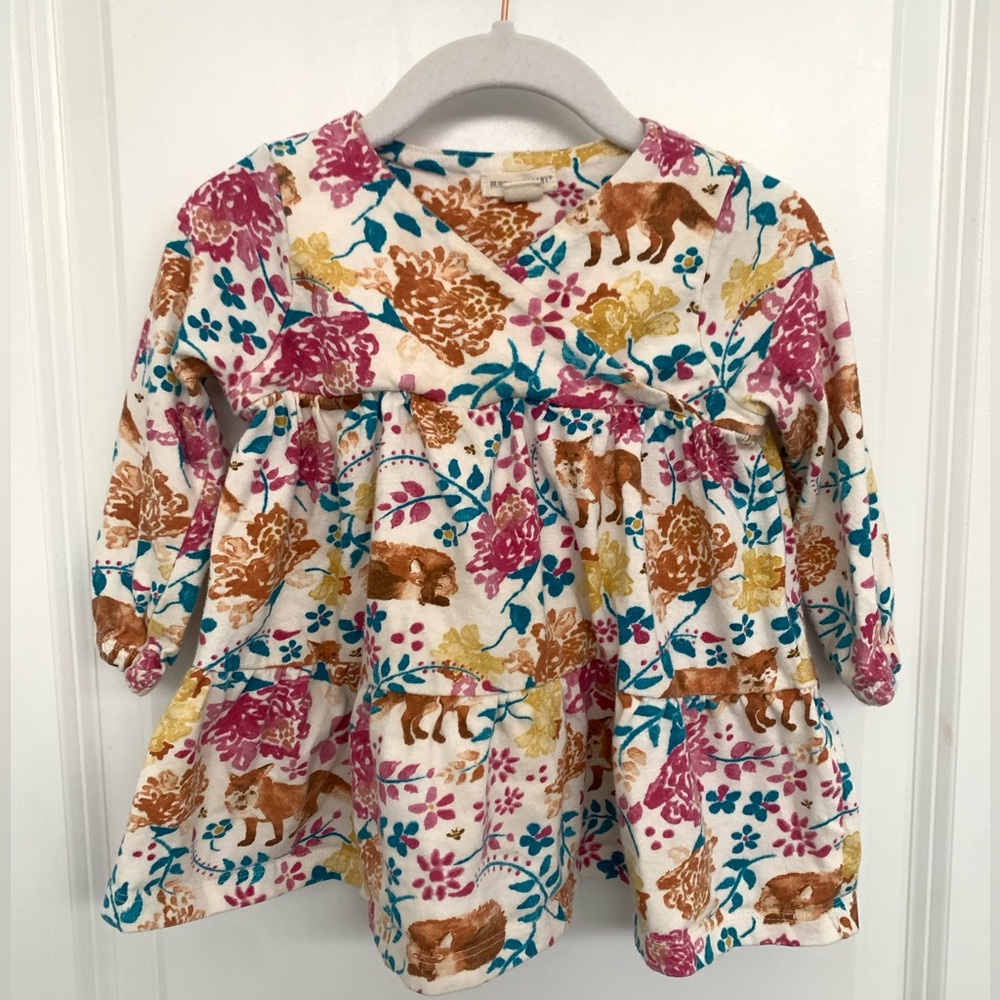 Burt’s Bees Baby Floral & Fox Print Long-Sleeve Dress Top - White/Multi